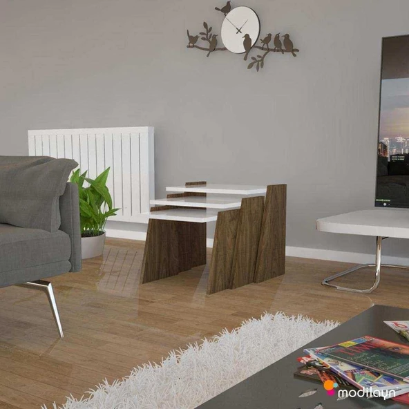 MODİLAYN VİVA Zigon Sehpa Takımı High Gloss *Ceviz - Beyaz ürün görseli 1
