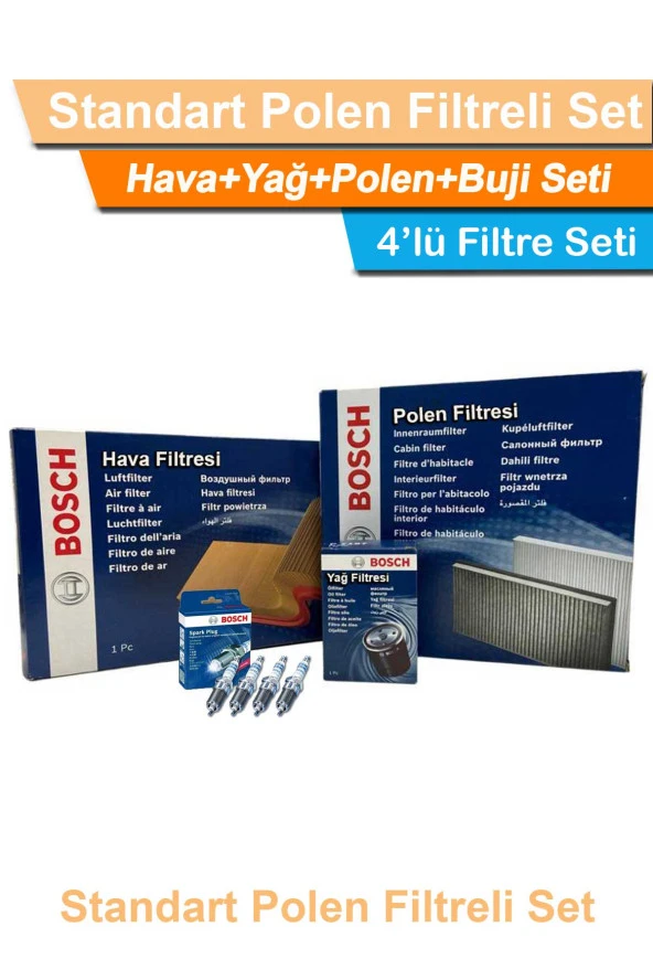 Ford Focus 3 1.6 Benzinli Bosch Filtre Bakım Seti 2011-2018 Hava+Yağ+Standart-Polen+Buji-Seti ürün görseli 1