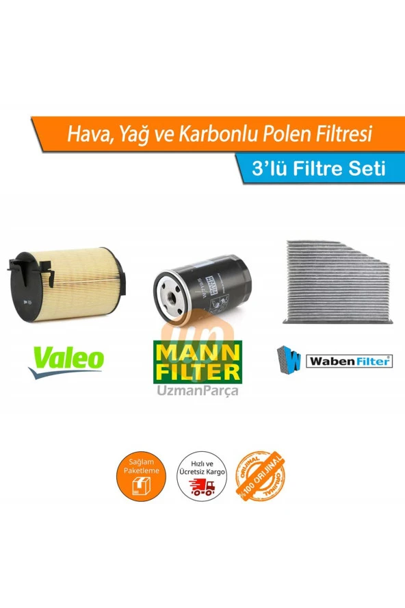 VW Golf 6 1.6 Filtre Seti Valeo Mann Wbn Karbonlu 2009-2012 ürün görseli 1