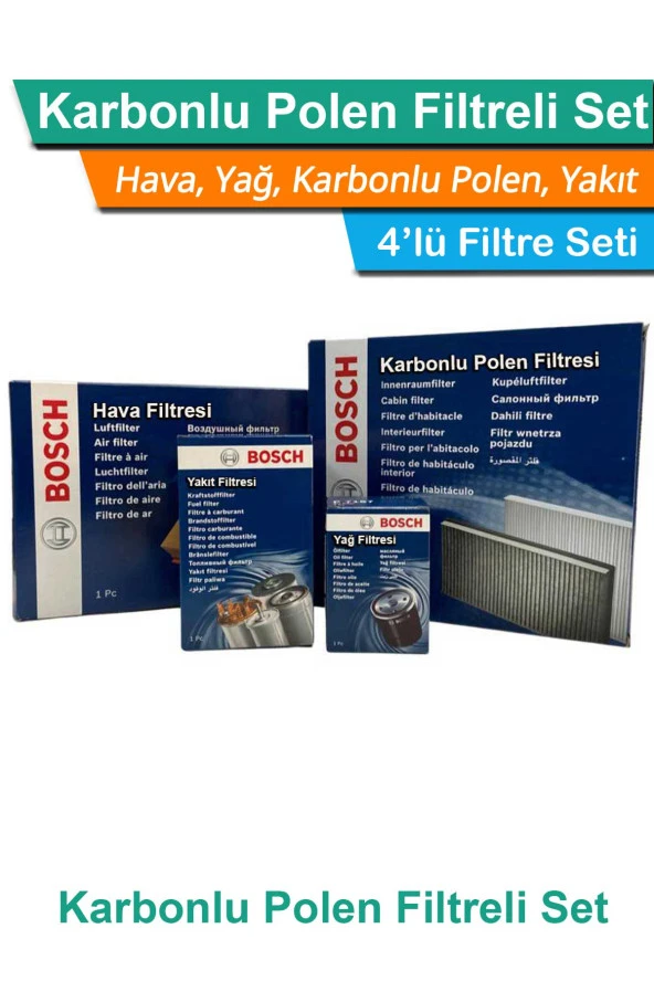 Citroen C4 Cactus 1.6 e-HDI Bosch Filtre Bakım Seti 2014-2017 Hava+Yağ+Yakıt+Karbonlu Polen ürün görseli 1