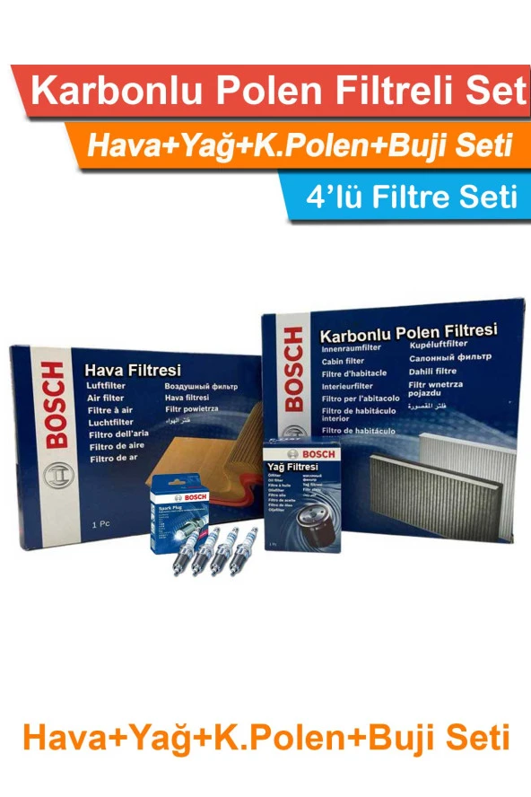 Ford C-Max 1.6 Benzinli Bosch Filtre Bakım Seti 2008-2011 Hava+Yağ+Karbonlu-Polen+Buji-Seti ürün görseli 1