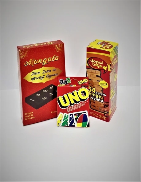 Denge Oyunu Jenga-Uno-Mangala 3'ü Bir Arada Akıl Kutu Oyunları ürün görseli 1