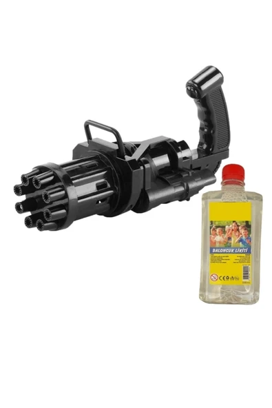 Minigun Pilli 19cm 8 Ağız Köpük Tabanca + Yedek Baloncuk Likit 500ml Siyah bambmNM928 ürün görseli 1