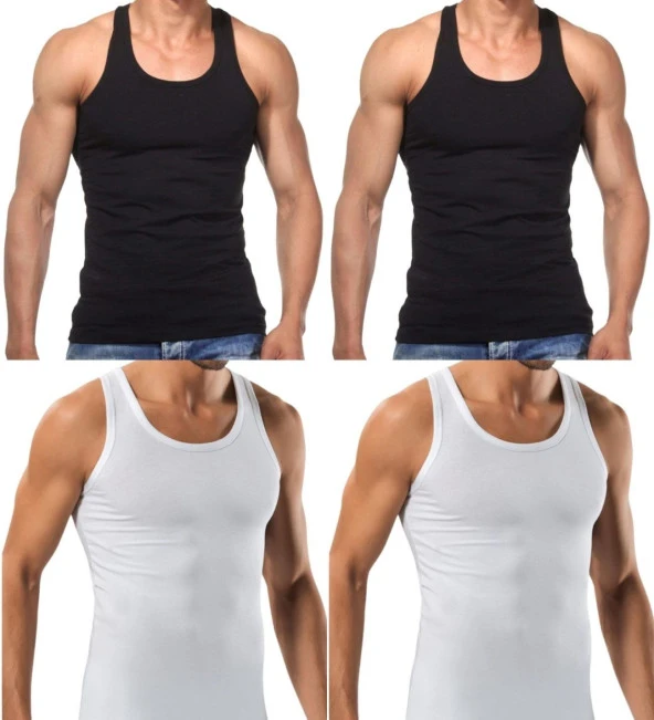 4 Adet Erkek Slim Fit Dar Kalıp Likralı Penye Sporcu Atleti(Rambo Atleti) ürün görseli 1