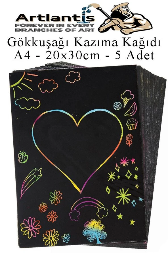 Sihirli Gökkuşağı Kazıma Kağıdı A4 5 Yaprak 1 Paket 20x30 cm Siyah Sihirli Kağıt Rainbow Paper ürün görseli 1
