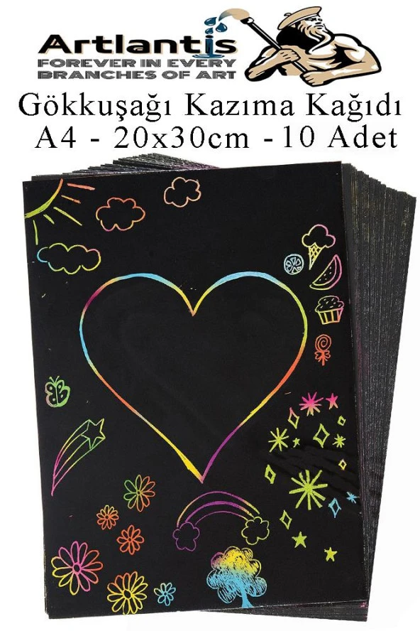 Sihirli Gökkuşağı Kazıma Kağıdı A4 10 Yaprak 1 Paket 20x30 cm Siyah Sihirli Kağıt Rainbow Paper ürün görseli 1
