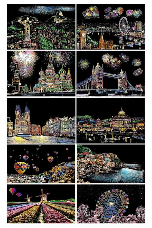 Sihirli Gökkuşağı Kazıma Kağıdı A4 10 Yaprak 1 Paket A-4 20x30 cm Siyah Sihirli Kağıt Rainbow Paper ürün görseli 1