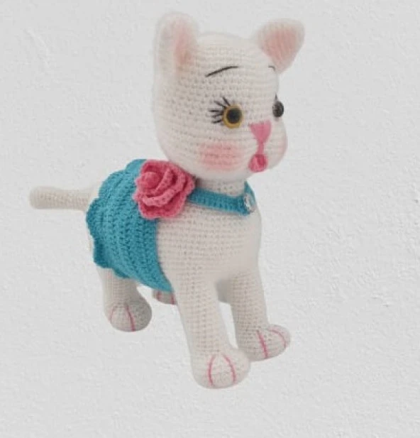 Süslü Maviş Kedicik Amigurumi Organik Oyuncak ürün görseli 1