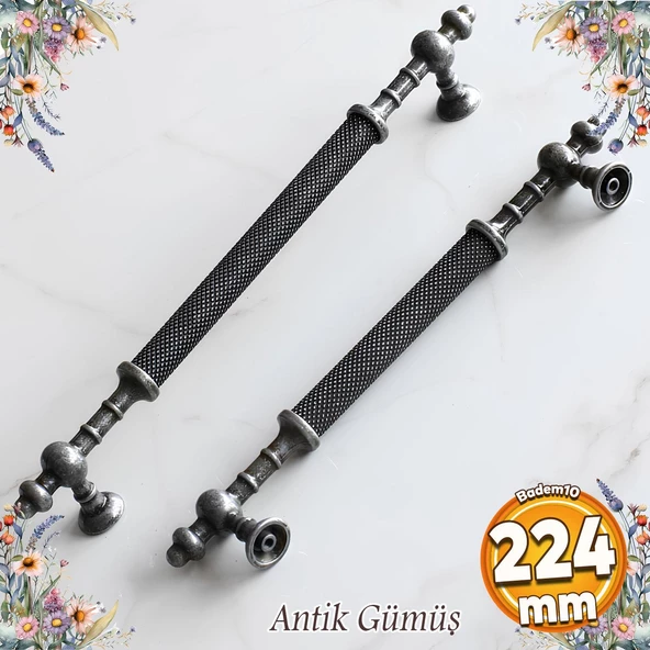 Ladin Eskitme Antik Gümüş Metal 224 mm Mobilya Mutfak Çekmece Dolap Dolabı Kulpu Kulbu Kulpları ürün görseli 1