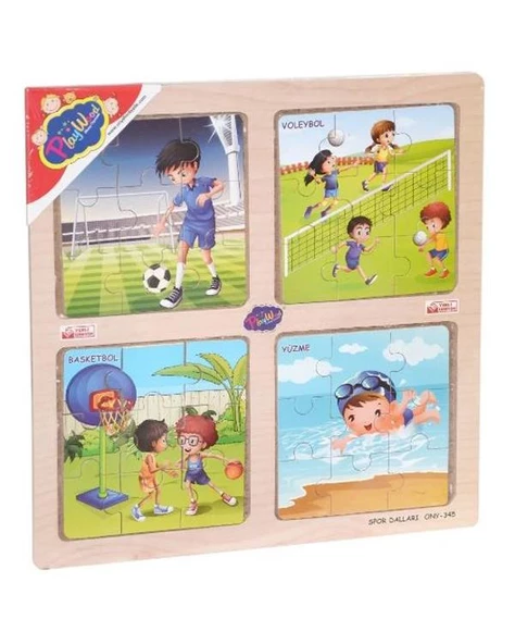 Playwood Ahşap Eğitici 4 lü Puzzle Spor Dalları Ony345 ürün görseli 1