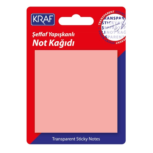 Kraf Yapışkanlı Şeffaf Not Kağıdı 76x76 mm 50 yp Transparan Pembe ürün görseli 1