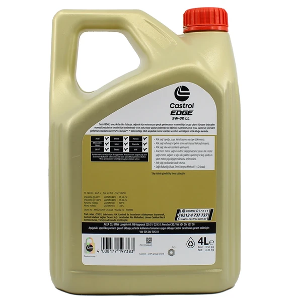 Castrol Edge 5W30 LL Motor Yağı 4 Litre - Resim 2