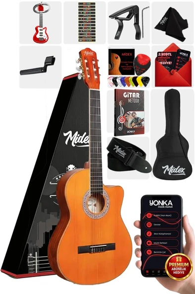 Midex CG-395YLX Klasik Gitar 4/4 Kesik Kasa Full Set (Çanta Askı Metod Pena) ürün görseli 1