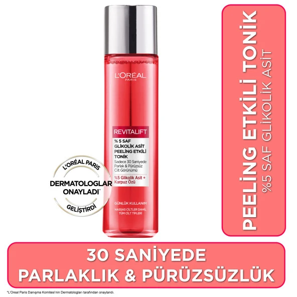L'Oréal Paris Revitalift Parlak&Pürüzsüz, Koyu Leke Karşıtı Peeling Etkili Tonik, %5 Saf Glikolik Asit 180 ml ürün görseli 1