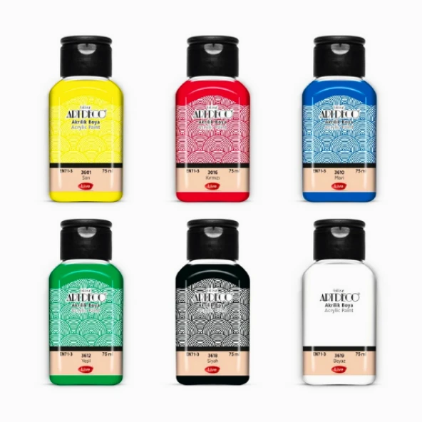 lüks akrilik boya seti 6x75 ml artdeco lu set ipek fırçalı + 25x35 tuval sanatsal set canlı renkler ürün görseli 1
