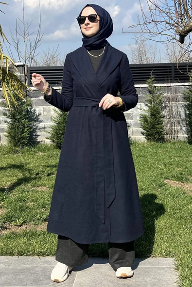 Selin Lacivert Kaşe Kaban - Resim 5