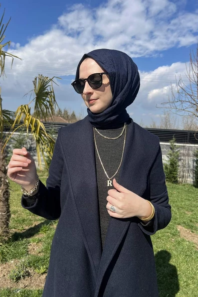 Selin Lacivert Kaşe Kaban - Resim 4
