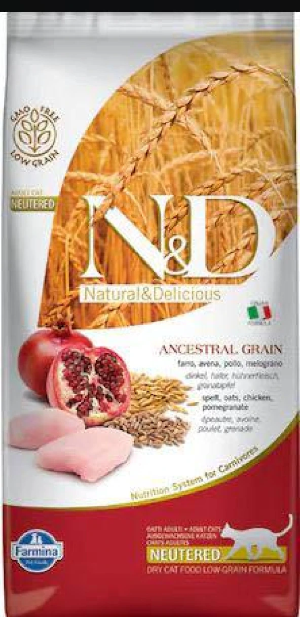 N&D Düşük Tahıllı Tavuk ve Narlı Kısırlaştırılmış Kedi Maması 5 Kg ürün görseli 1
