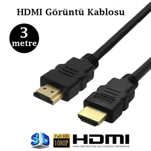 3 Metre HDMI Kablo 4k Yüksek Kalite Görüntü Full HD PVC Hdmi Kablosu ürün görseli 1