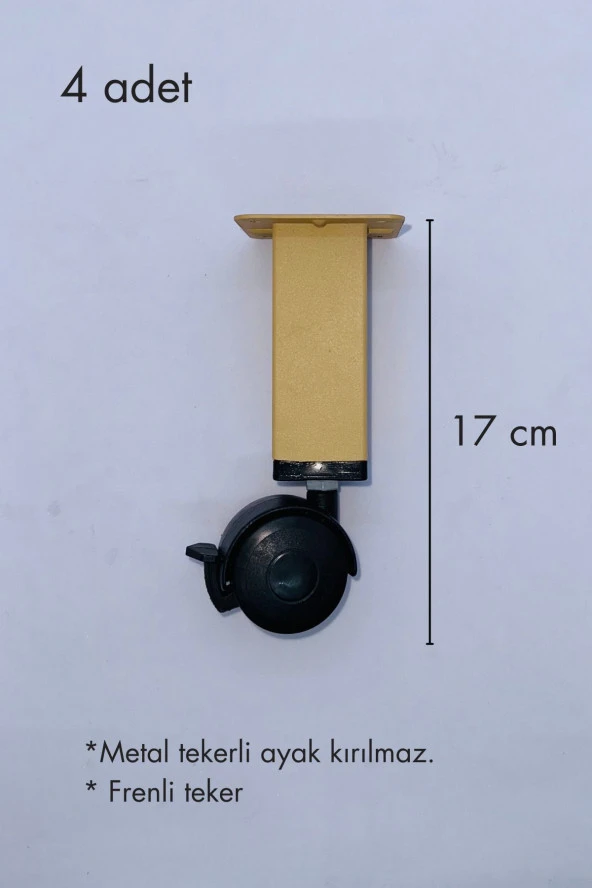 kolexonline 17 cm Tekerli masa ayağı, 4 adet frenli, 360 derece dönebilen kırılmaz teker çam renk ürün görseli 1