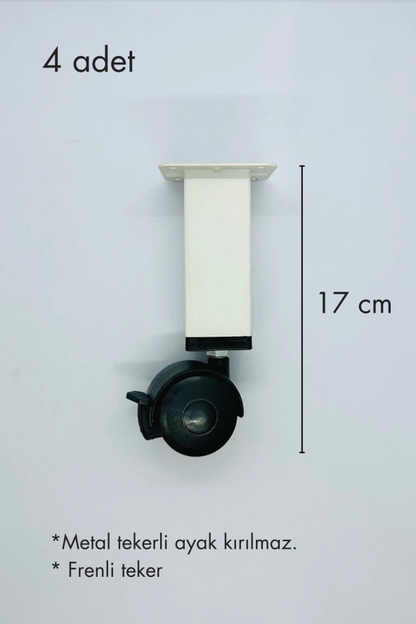 kolexonline Akıllı sehpa ayağı kırılmaz metal, 360 derece dönebilen teker, kilit sistemli beyaz renk ürün görseli 1