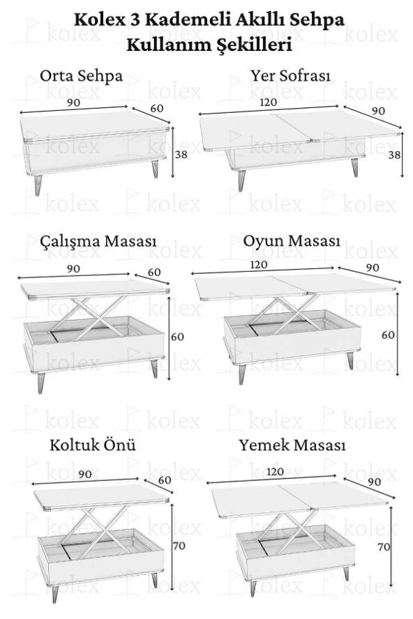 kolexonline Berlin Akıllı Orta Sehpa Akıllı Masa Çekmeceli Çam Renk ürün görseli 1