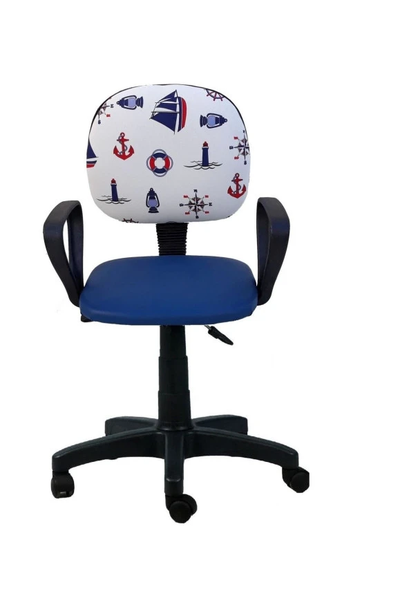 Depolife Çocuk Odası Ders Çalışma Ofis Koltuğu Gemici Dümen Desenli ürün görseli 1