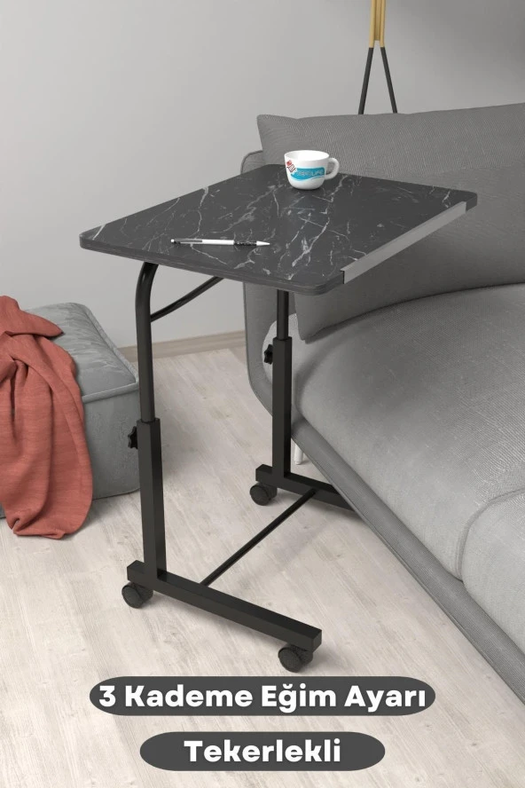 Depolife Eğim Yükseklik Ayarlı Laptop Sehpası Kahvaltı Ders Çalışma Bilgisayar Masası Metal Ayak Tekerlekli ürün görseli 1
