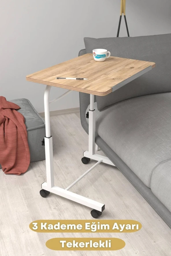 Depolife Eğim Yükseklik Ayarlı Laptop Sehpası Kahvaltı Ders Çalışma Bilgisayar Masası Metal Ayak Tekerlekli ürün görseli 1