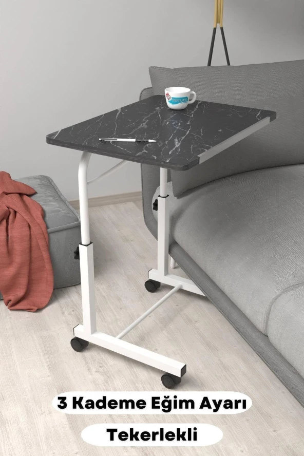 Depolife Eğim Yükseklik Ayarlı Laptop Sehpası Kahvaltı Ders Çalışma Bilgisayar Masası Metal Ayak Tekerlekli ürün görseli 1