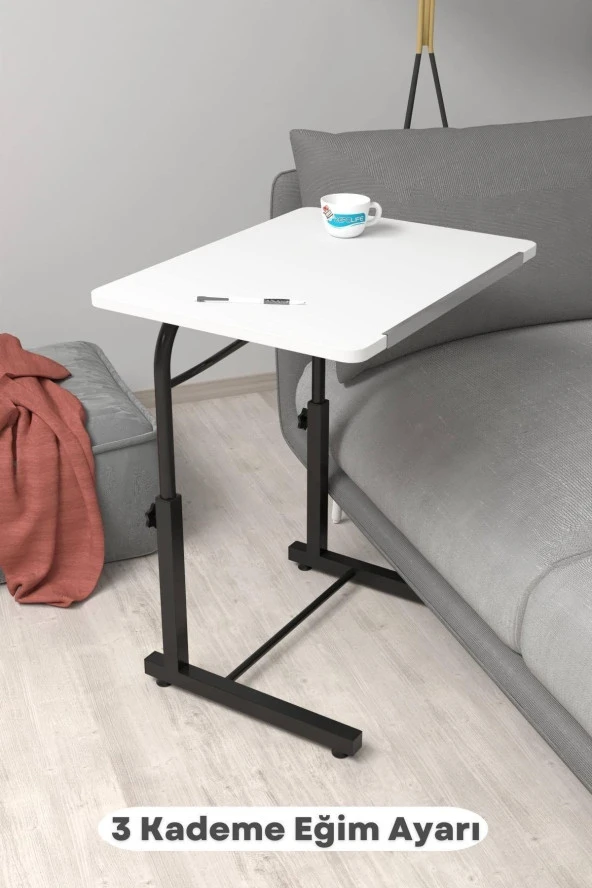 Depolife Eğim Yükseklik Ayarlı Laptop Sehpası Kahvaltı Ders Çalışma Bilgisayar Ofis Yemek Masası Metal Ayak ürün görseli 1