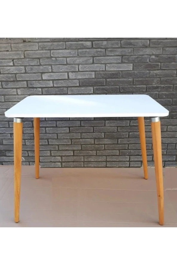 Depolife Ahşap Ayaklı Mutfak Salon Yemek Masası 60x90 Cm Gürgen Masif Ayak Beyaz Çalışma Masası ürün görseli 1