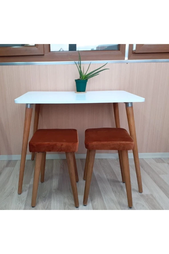 Depolife Ahşap Gürgen Ayaklı 2 Tabureli Mutfak Yemek Masa Takımı 2 Tabure 1 Masa Seti 60x90 Masa Seti ürün görseli 1