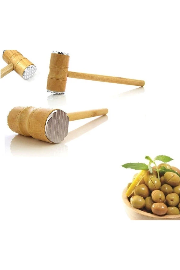 Depolife Zeytin Kırma Tokmağı Et Dövme Çekiç Tokmağı Dalgalı Alüminyum Ağızlı Ahşap Tokmak ürün görseli 1