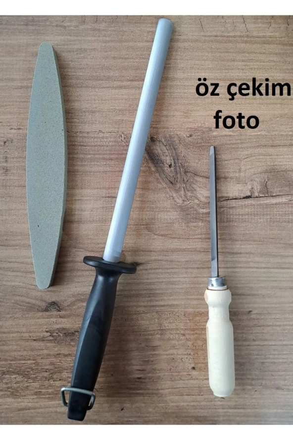Depolife bıçak bileme oval masat ince eğe ve bileme taşı seti satır nacak bileme için 3lü set ürün görseli 1