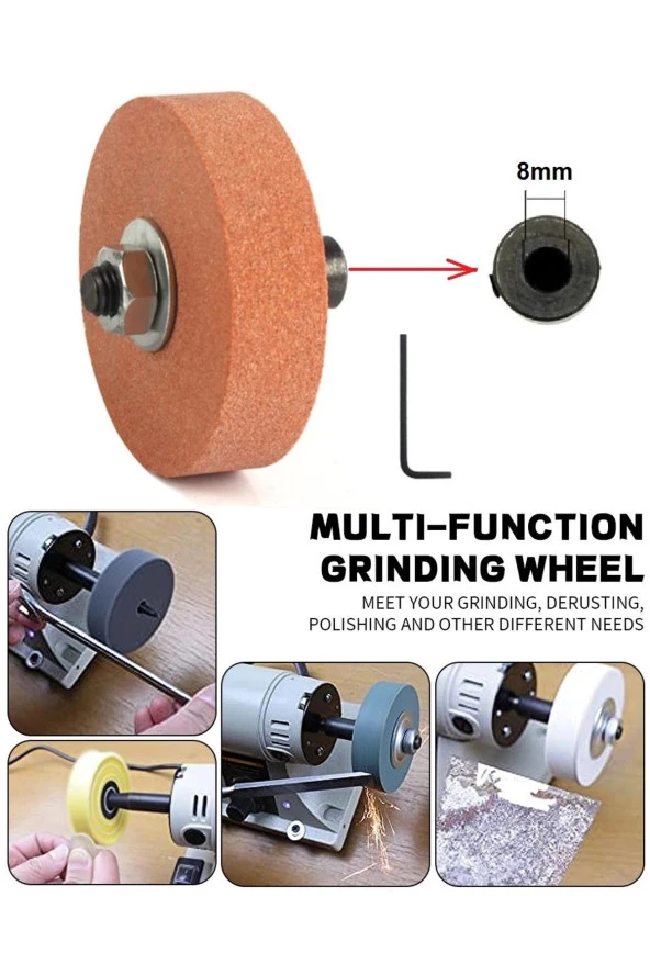 Depolife 8mm  motor mili için bileme taşı ve kaplin motoru bileme makinesine dönüştürme seti bıçak satır ürün görseli 1