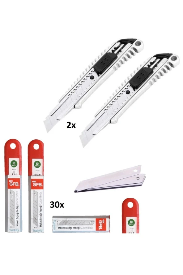 Depolife Metal Falçata 2 adet ve 30 adet falçata yedek bıçağı seti GFB maket bıçağı 0.5mm ürün görseli 1