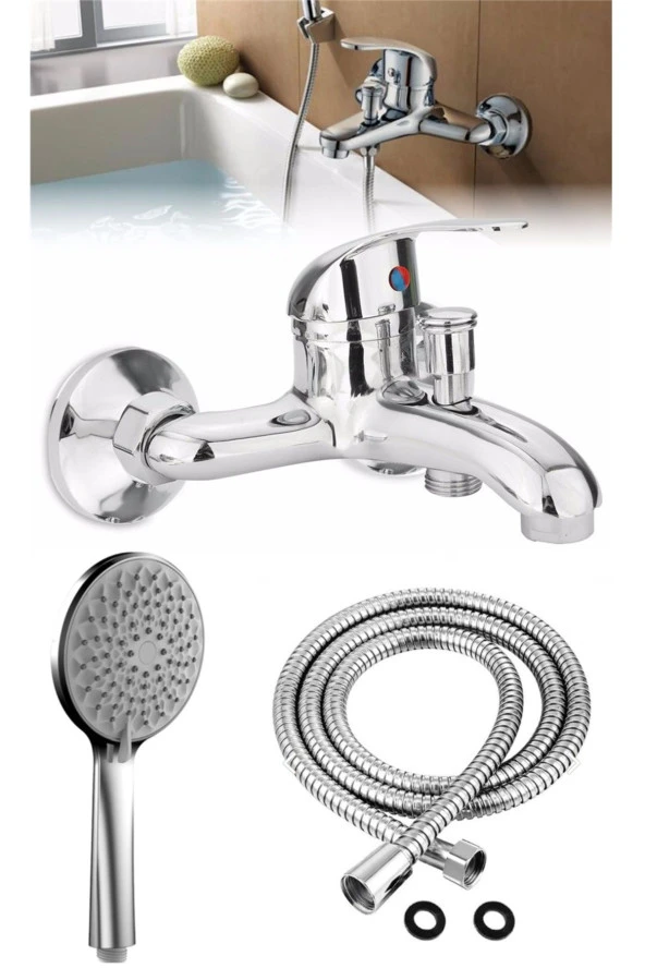 Depolife Banyo Duş bataryası sıcak soğuk mix Banyo çeşmesi ve Spiral Hortum ve başlık seti prinç ürün görseli 1