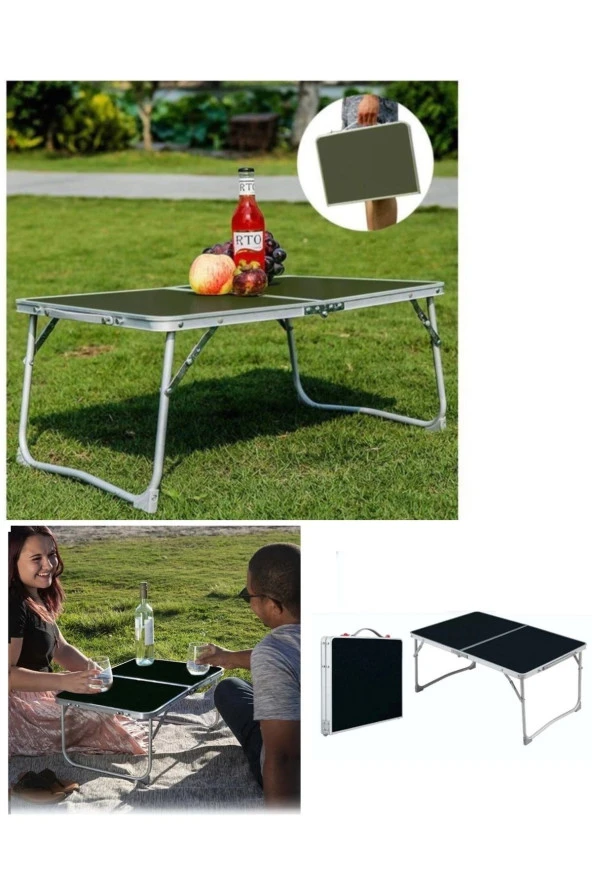 Pratik Katlanır Çantlı Kamp Masası 60x40cm Siyah Laptop Bilgisayar Çalışma Alüminyum ürün görseli 1