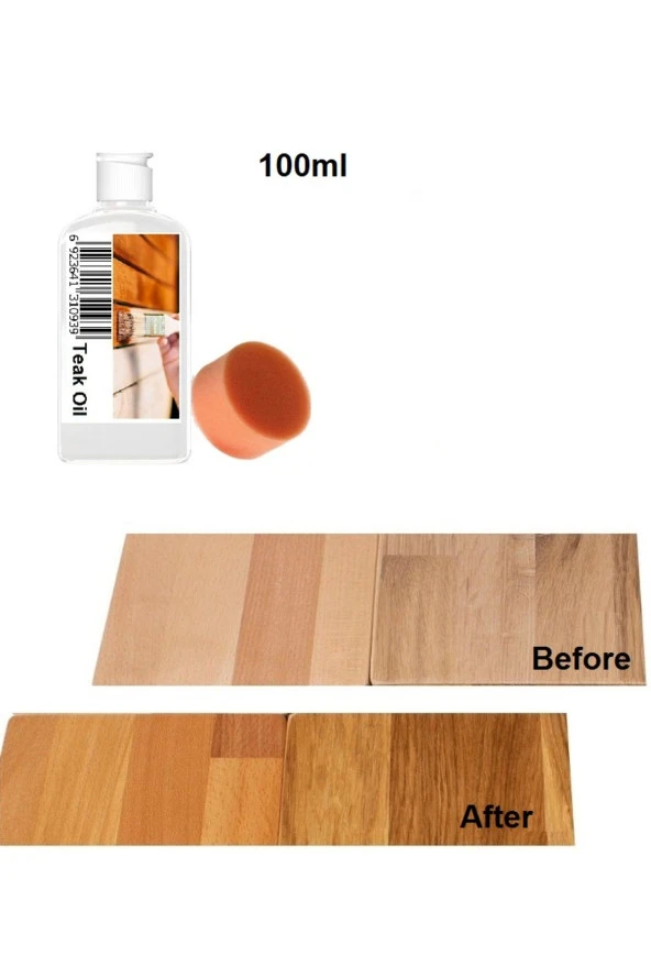 Depolife Ahşap Koruyucu Tik Yağı ( Teak Oil Protect ) 100ml Ve Uygulama Süngeri Renksiz ürün görseli 1