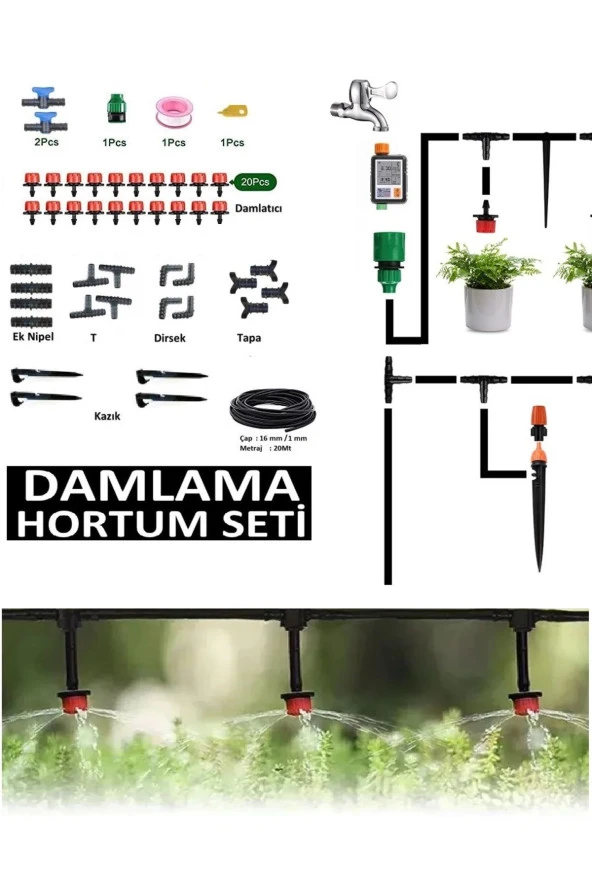 Depolife Damlama Sulama Hortum Seti 20mt hortum boru nozul ve boru bağlantı aparatları fidan bitki bahçe ürün görseli 1