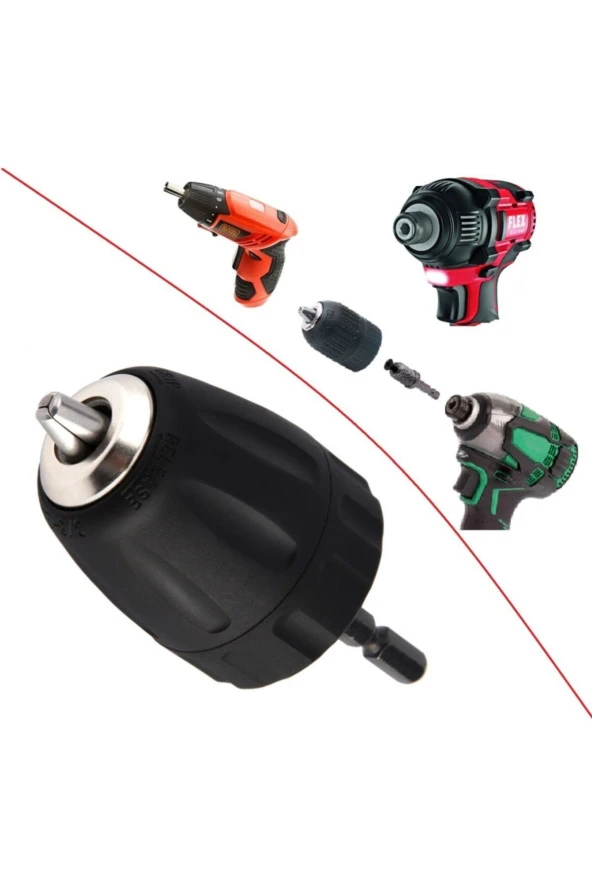 Depolife Şarjlı Vidama Matkap Için 1/4 Hex Adaptörlü Mandren 10mm 3/8 Mm Otomatik Anahtarsız Süpra Mandren ürün görseli 1