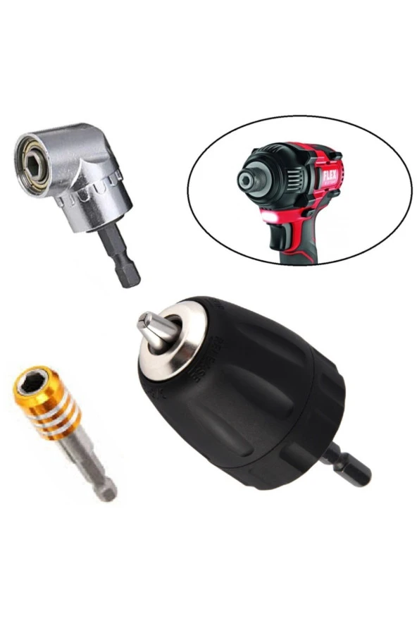 Depolife Şarjlı Vidama Matkap Için 1/4 Hex Adaptörlü Mandren Köşe Vidalama Hızlı Bits Adaptör Seti 3 Parça ürün görseli 1