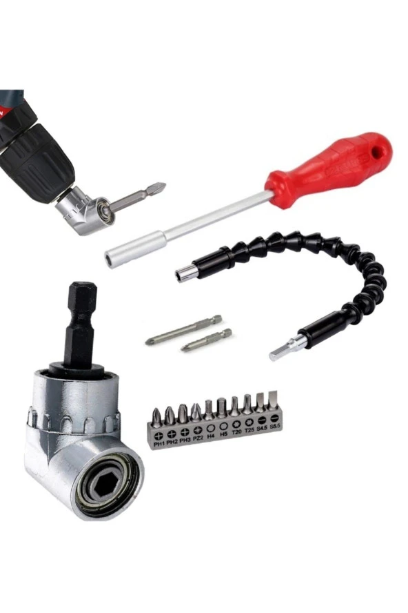Depolife Köşe Vidalama 1/4 Hex Adaptörü Altıgen Bits Tornavida Esnek Hortum Lokma Tornavida 15 Parça Matkap ürün görseli 1