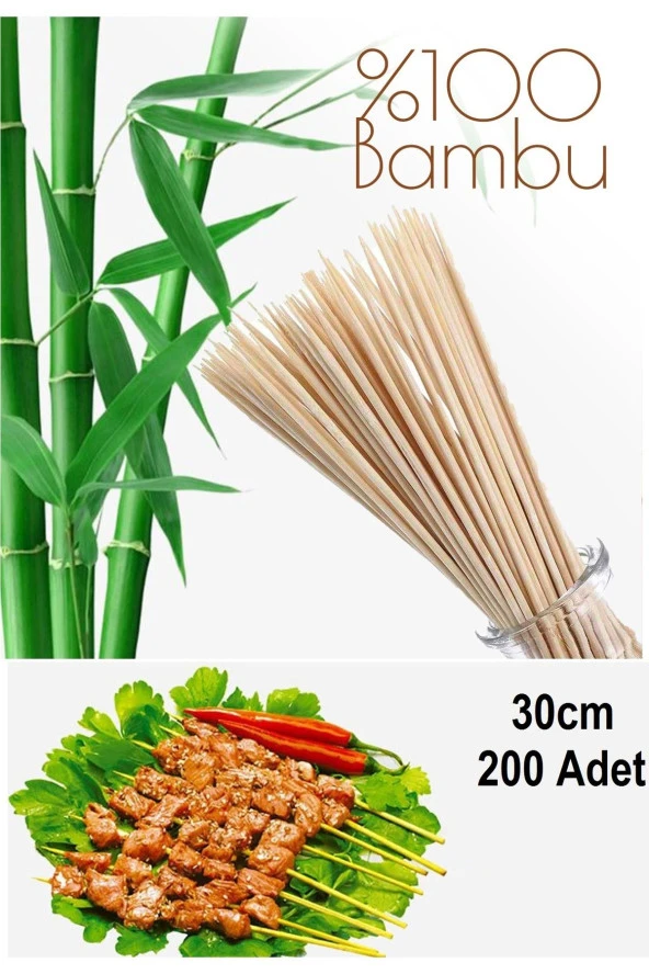 Depolife Bambu Çöp Şiş 200 lü mangal gril barbekü ızgara için tek kullanımlık ahşap bambudan çubuk Şiş ürün görseli 1