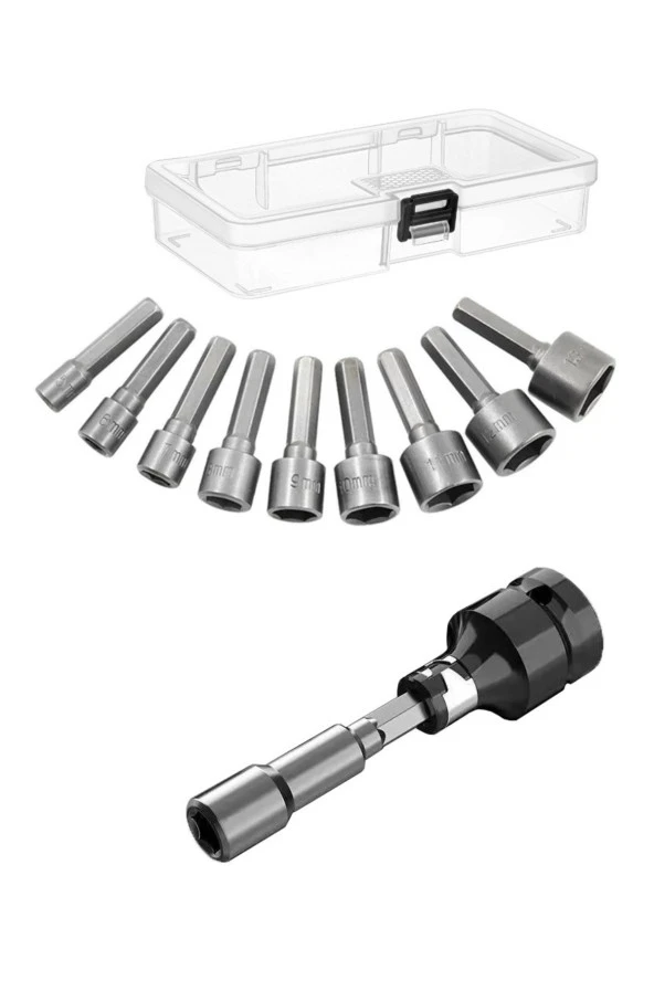 Depolife Somun Sökme Sıkma Torklu Makine için 9 adet lokma seti ve bits Adaptör 1/2 Hex ürün görseli 1