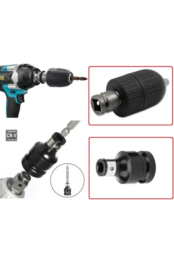 Depolife Somun Sökme Sıkma Makinesi Için 10mm Mandren Ve Bits Adaptör Seti 1/2 Hex (TORKLU MAKİNALAR İÇİN) ürün görseli 1