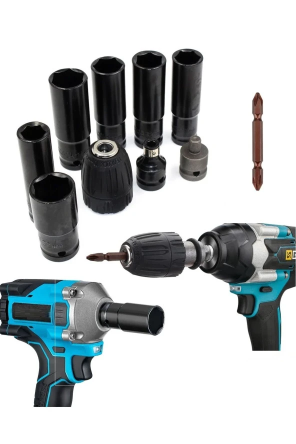 Depolife Somun Sökme Sıkma Torklu Makine Için 6lı Lokma Seti Ve Bits Adaptör 1/2 Hex Ağır Hizmet Lokma Bijon ürün görseli 1