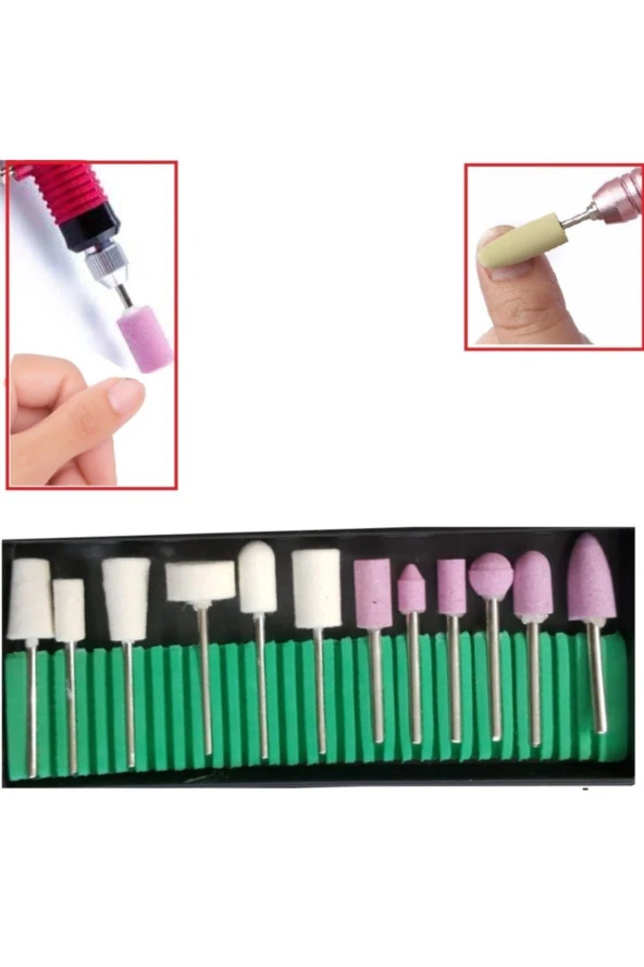 Depolife 12 Parça Protez Tırnak Kuru Manikür Pedikür Temizleme Parlatma Seti Taş Zımpara Ve Keçe Seti ürün görseli 1