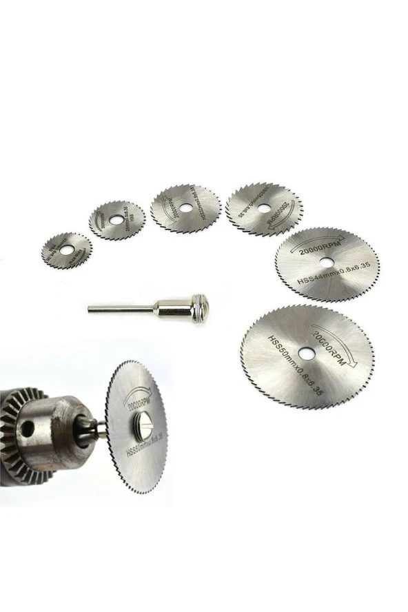 Pratik Mini Dairesel Testere Bıçağı 7 Li Set Döner Dremel Ahşap, Plastik, Laminat Ve Alüminyum ürün görseli 1